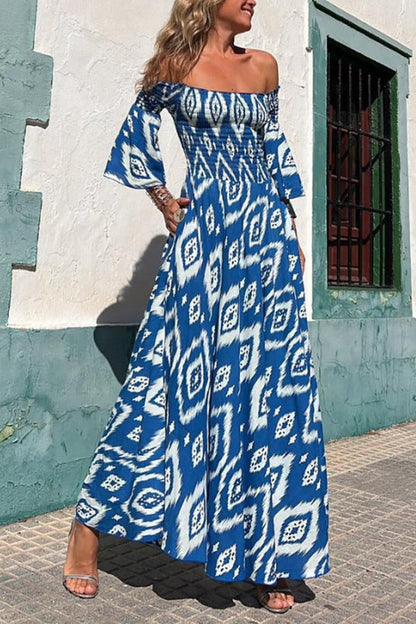 Vestido largo con bolsillos y hombros descubiertos con estampado étnico Close To The Vacation