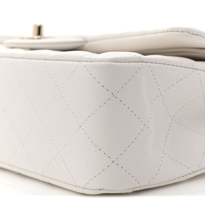 Caviar Quilted Medium Double Flap White