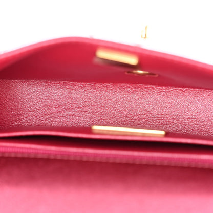 Mirror Metallic Calfskin Quilted Mini Top Handle Flap Pink
