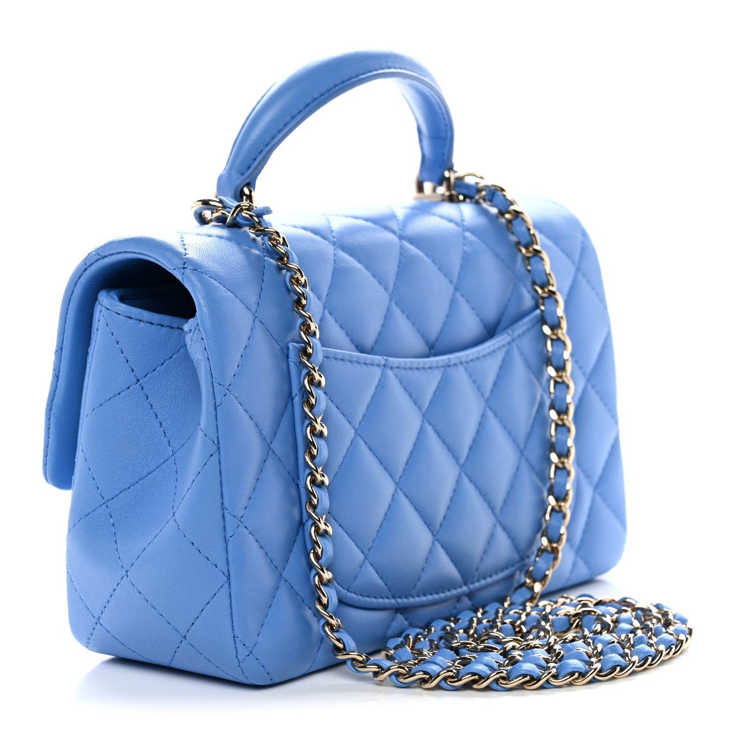 Lambskin Quilted Mini Top Handle Rectangular Flap Blue