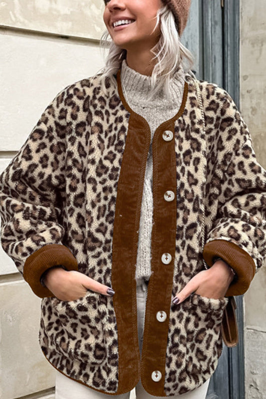 Chaqueta cálida de cachemira holgada con estampado de leopardo a la moda