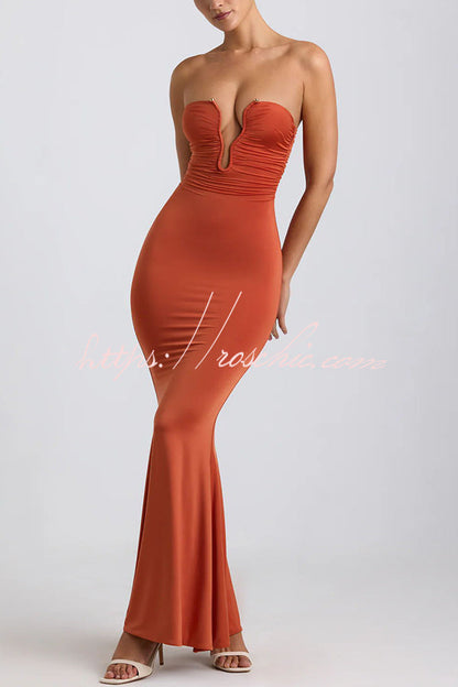 Rosa Jersey Hardware Detail Strapless Stretch Maxi Dress