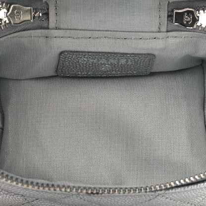 Metallic Caviar Quilted Mini Top Handle Vanity With Chain Silver