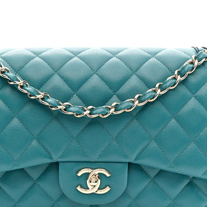 Caviar Quilted Jumbo Double Flap Green