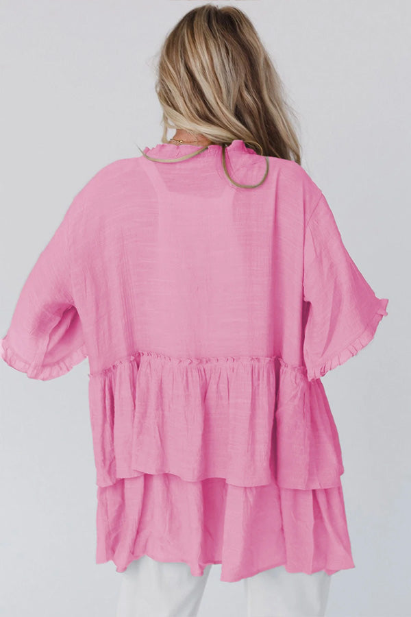 Kimono de manga corta con volantes y abertura frontal