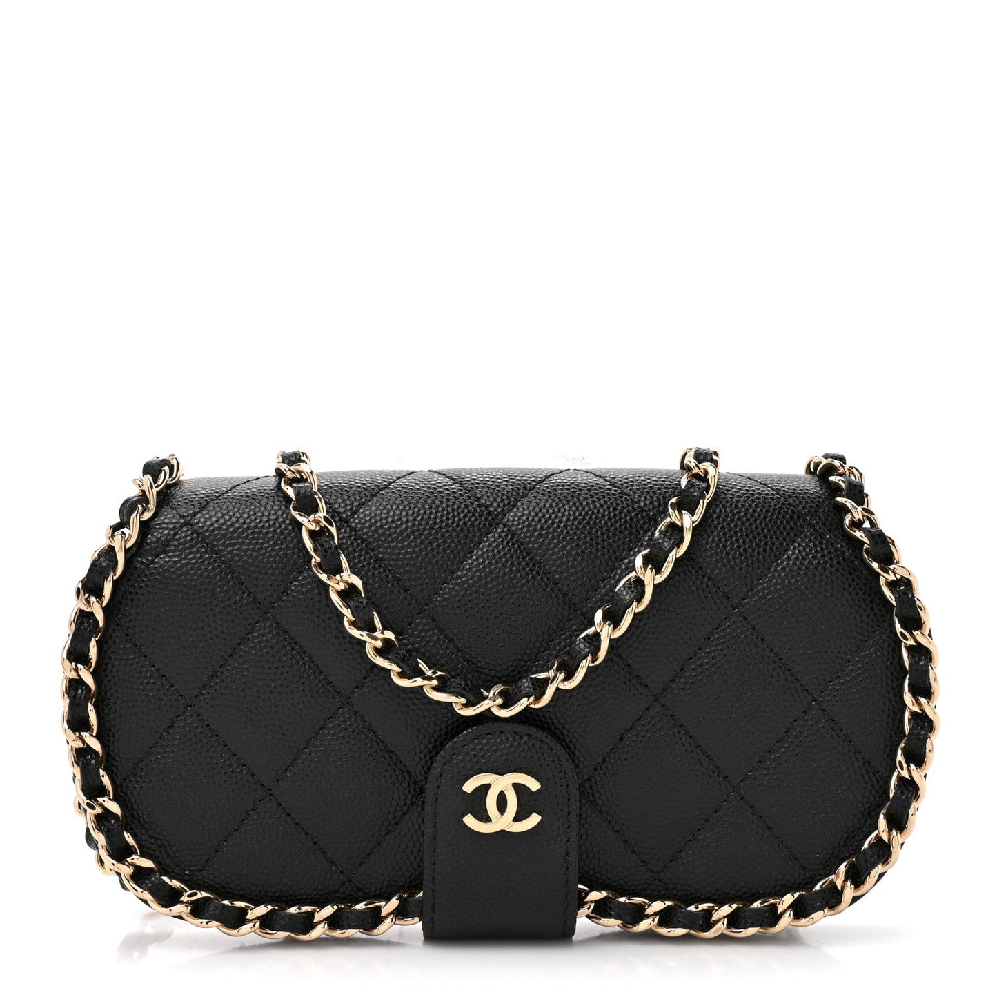 Caviar Quilted Chain Glasses Case Black