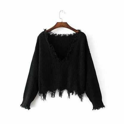 Suéter de punto de invierno con cuello en V en 3 colores