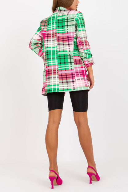 Blazer informal para mujer, chaqueta de traje de oficina con bolsillos y manga larga a cuadros de color y abertura frontal