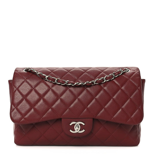 Caviar Quilted Jumbo Double Flap Dark Red