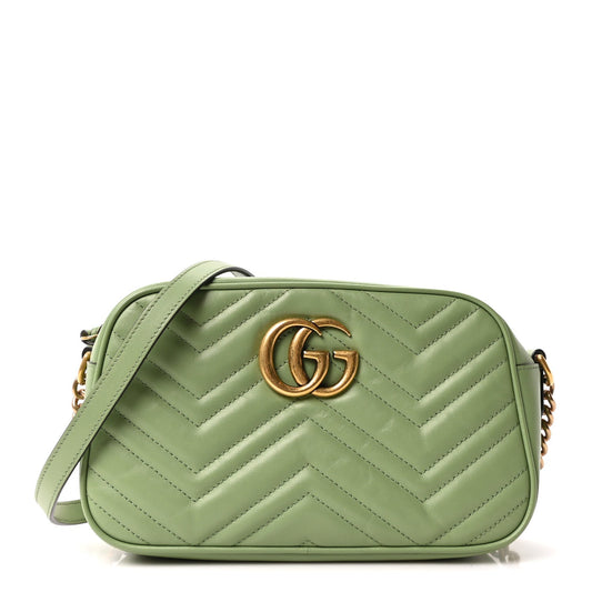 Calfskin Matelasse Small GG Marmont Chain Shoulder Bag Salamander Green