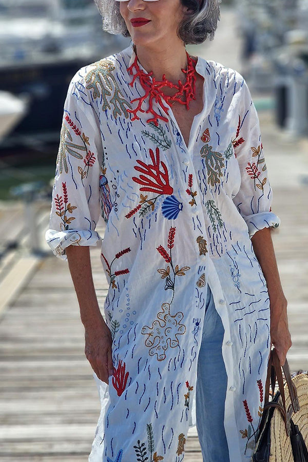 Camisa larga con botones de coral concha Sea Legends