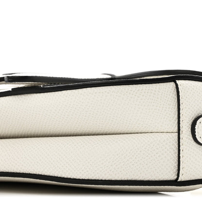 Grained Calfskin Mini Saddle Bag With Strap White
