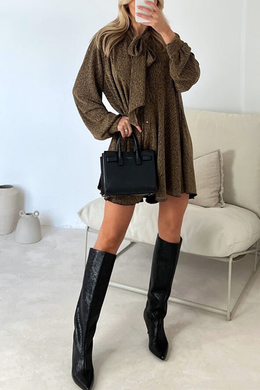DEMI GOLD METALLIC BOW NECK SHIRT DRESS