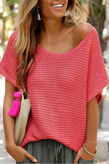 Blusa holgada de manga murciélago de punto liso color arcilla roja
