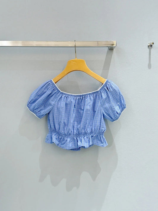 Miu Miu 2026 Plaid Top Blue Cotton
