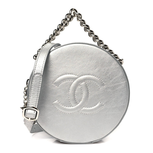 Metallic Glazed Calfskin Round As Earth Evening Bag Silver