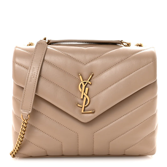 Calfskin Y Quilted Monogram Small Loulou Chain Satchel Dark Beige