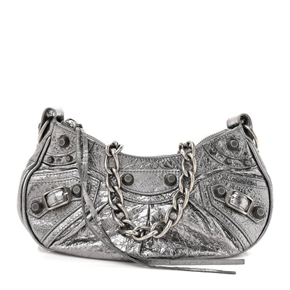 Metallic Agneau Arena Le Cagole Chain Shoulder Bag XS Silver