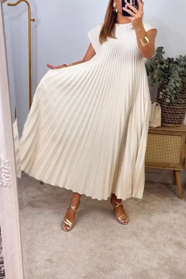 Vestido plisado sencillo sin mangas de color sólido