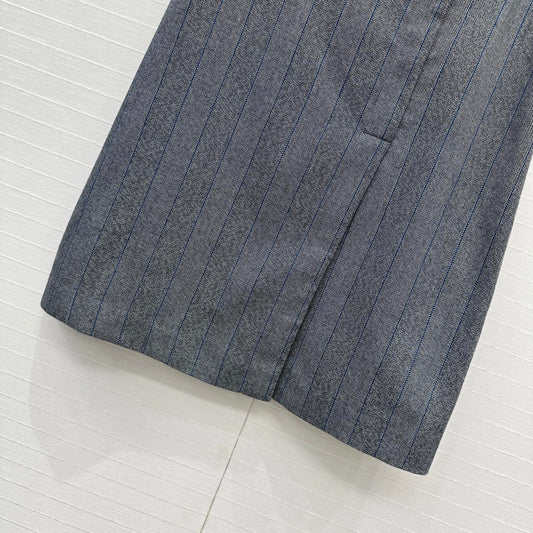 Prada Striped Suit Mid-length Skirt Grey Wool Cotton Polyester