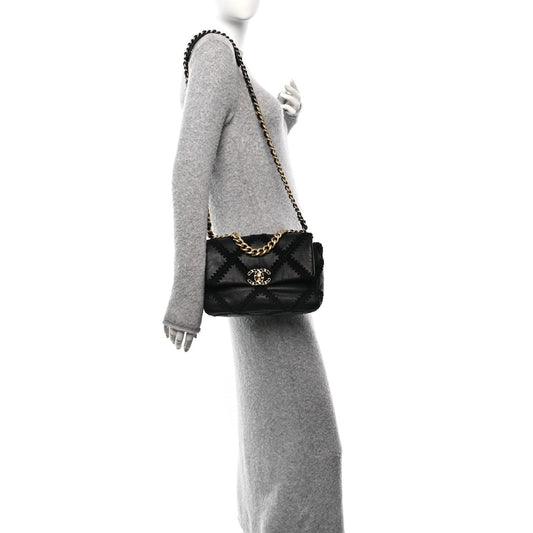 Calfskin Crochet Medium Chanel 19 Flap Black