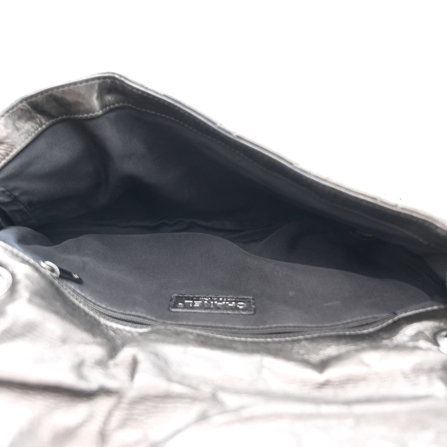 Metallic Calfskin Quilted Medium Chain Me Flap Grey