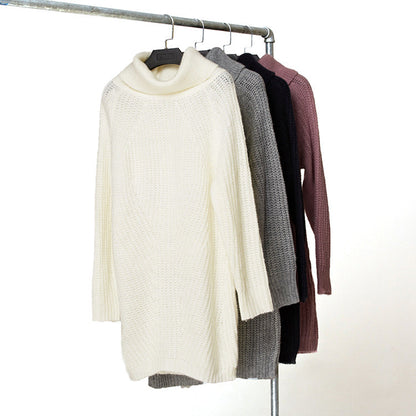 Suéter de otoño e invierno para mujer, suéter de manga larga con cuello alto y color liso a juego, jersey de mujer