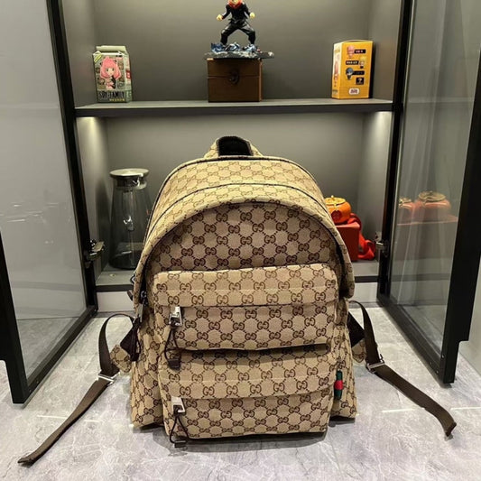GUCCI GG CANVAS LARGE BACKPACK BEIGE AND DARK BROWN 40CM 800182 FADSC 9852