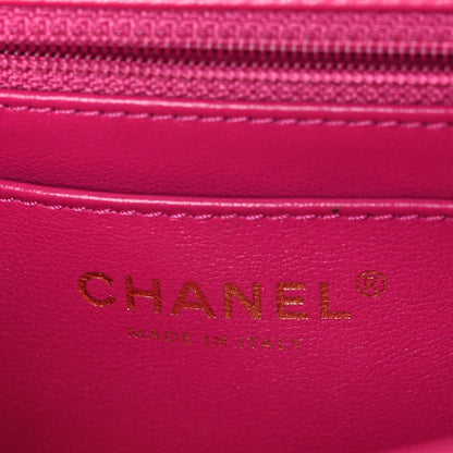 Lambskin Quilted Mini Crystal Top Handle Rectangular Flap Dark Pink