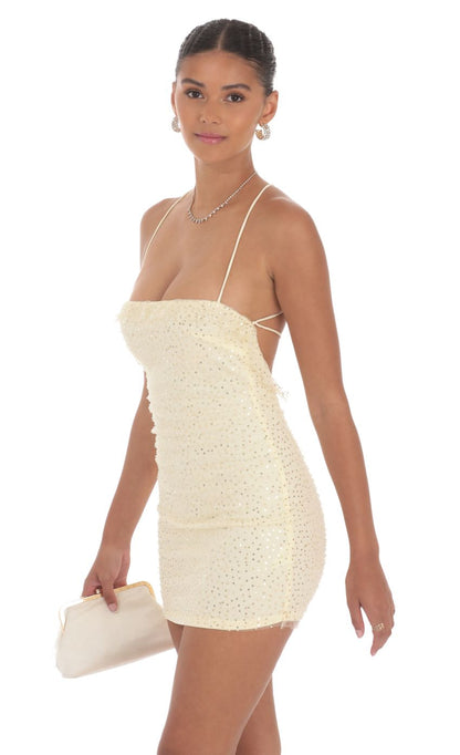 Sequin Ruffle Mini Dress in Yellow