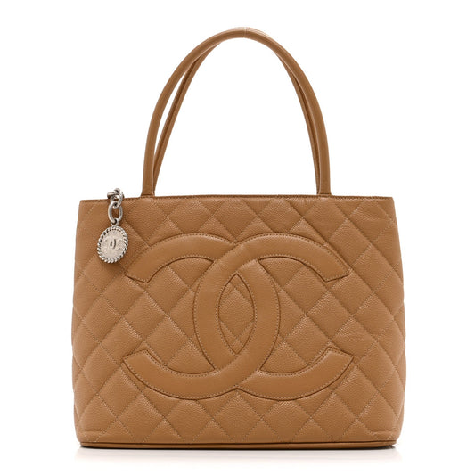 Caviar Quilted Medallion Tote Beige