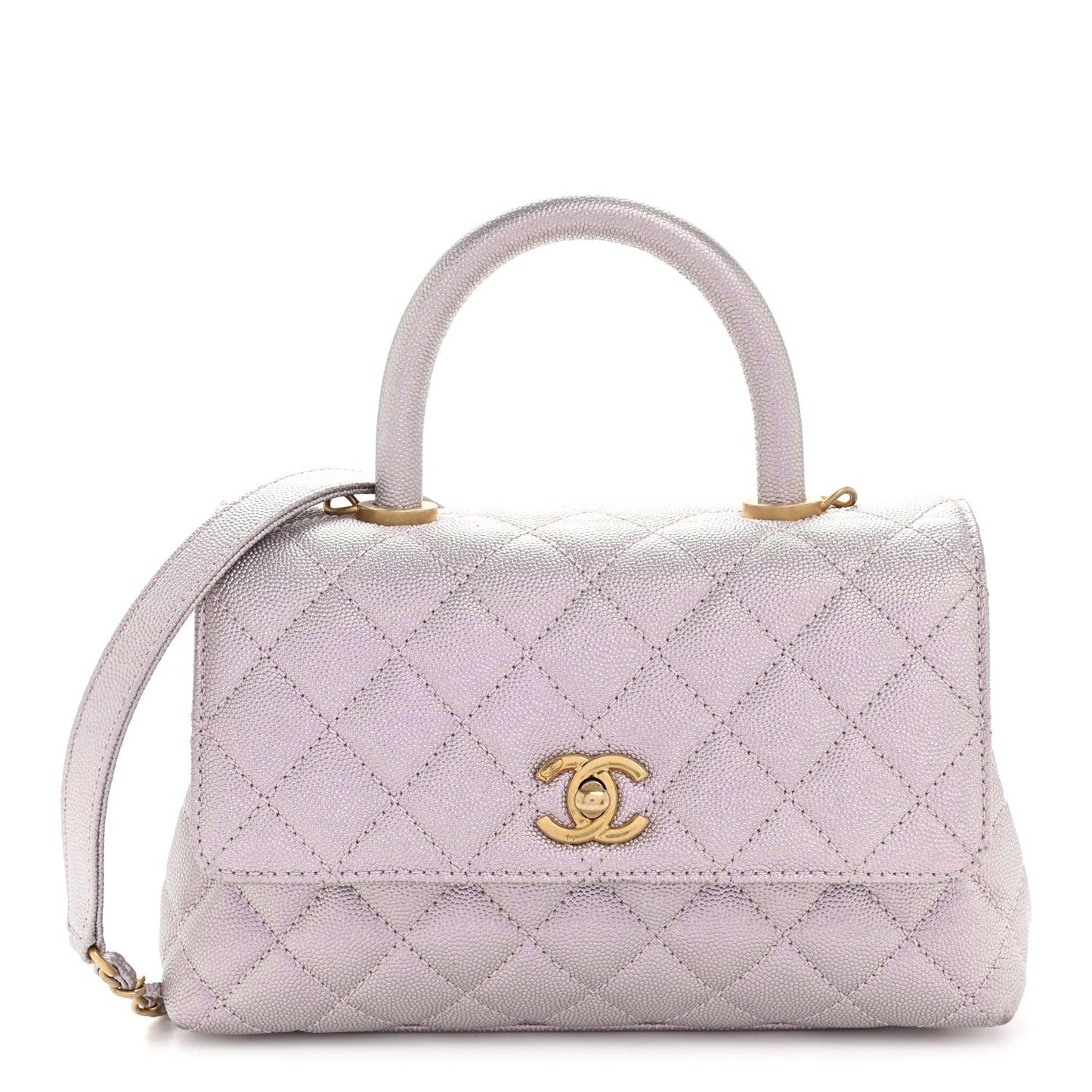 Metallic Caviar Quilted Mini Coco Handle Flap Light Pink