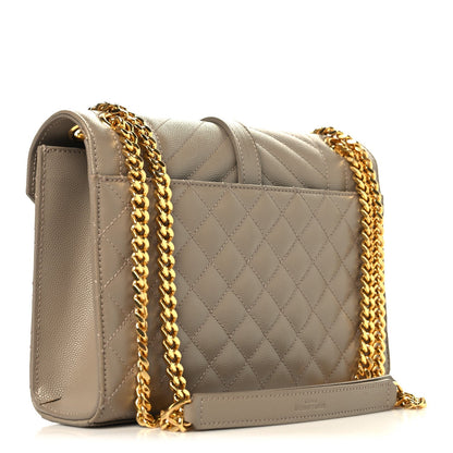 Grain De Poudre Textured Mixed Matelasse Medium Triquilt Monogram Satchel Dusty Grey