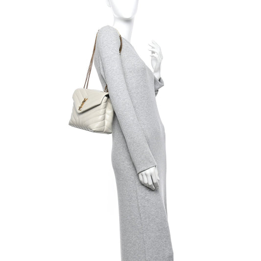 Calfskin Y Quilted Monogram Small Loulou Chain Satchel Crema Soft