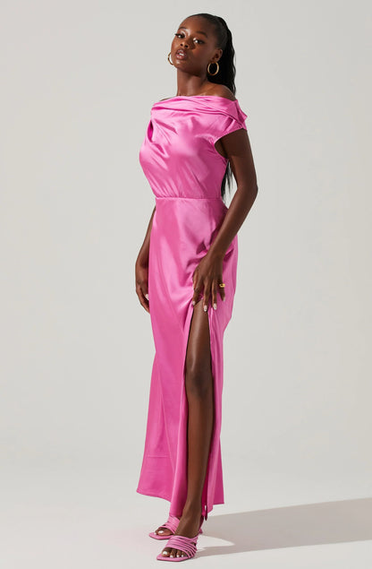 Monroe Satin Off Shoulder Maxi Dress