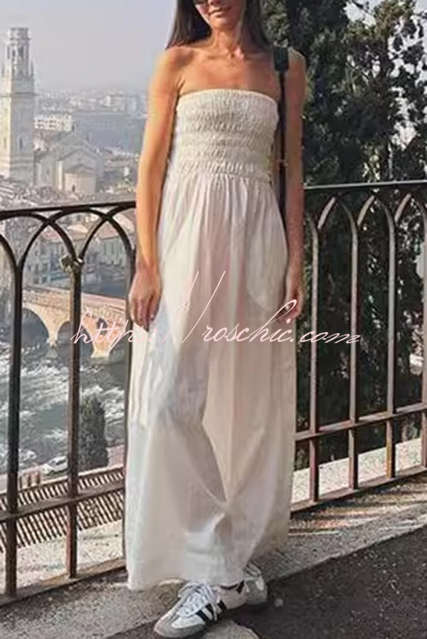 Retro Revival Sleeveless Off-shoulder Elastic Pleated Maxi Dress