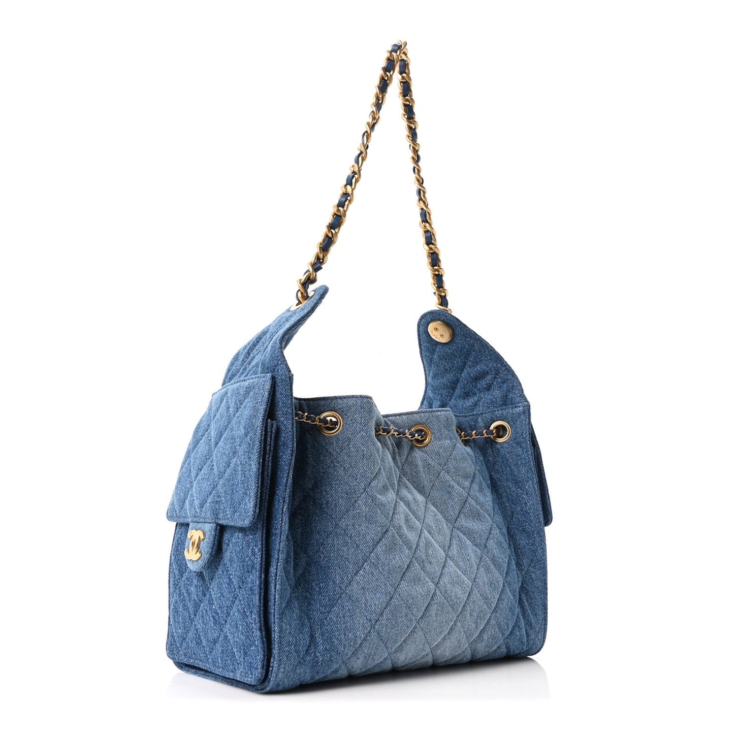 Washed Denim Quilted Small Chanel 25 Handbag Blue