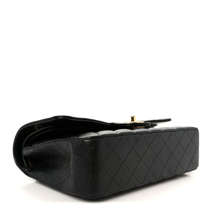 Caviar Quilted Medium Double Flap Black