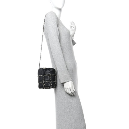 Lambskin Bucket Chain Drawstring Bag Black