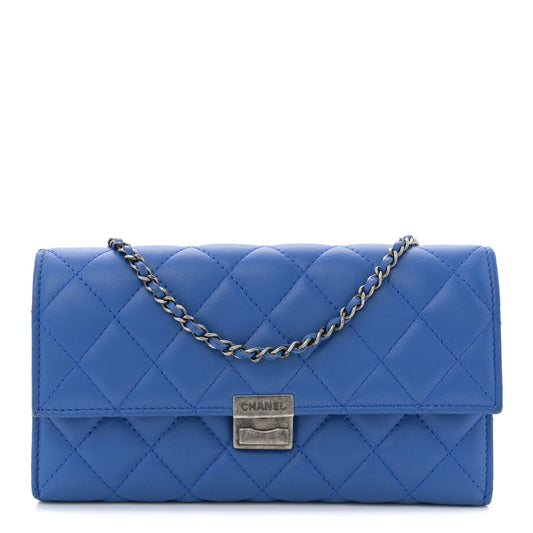 Lambskin Quilted Clutch with Chain Blue