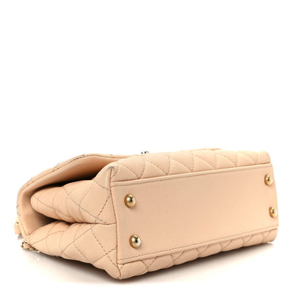Caviar Quilted Mini Coco Handle Flap Beige