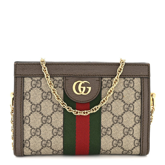 GG Supreme Monogram Textured Dollar Calfskin Web Mini Ophidia Chain Shoulder Bag Beige Ebony New Acero