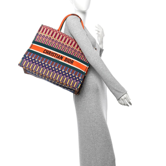 Canvas Embroidered Large Book Tote Orange Multicolor