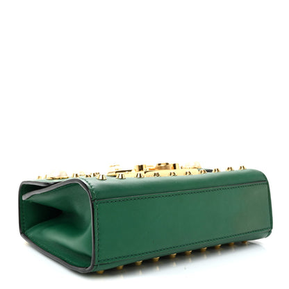 Calfskin Studded Small Padlock Shoulder Bag Emerald