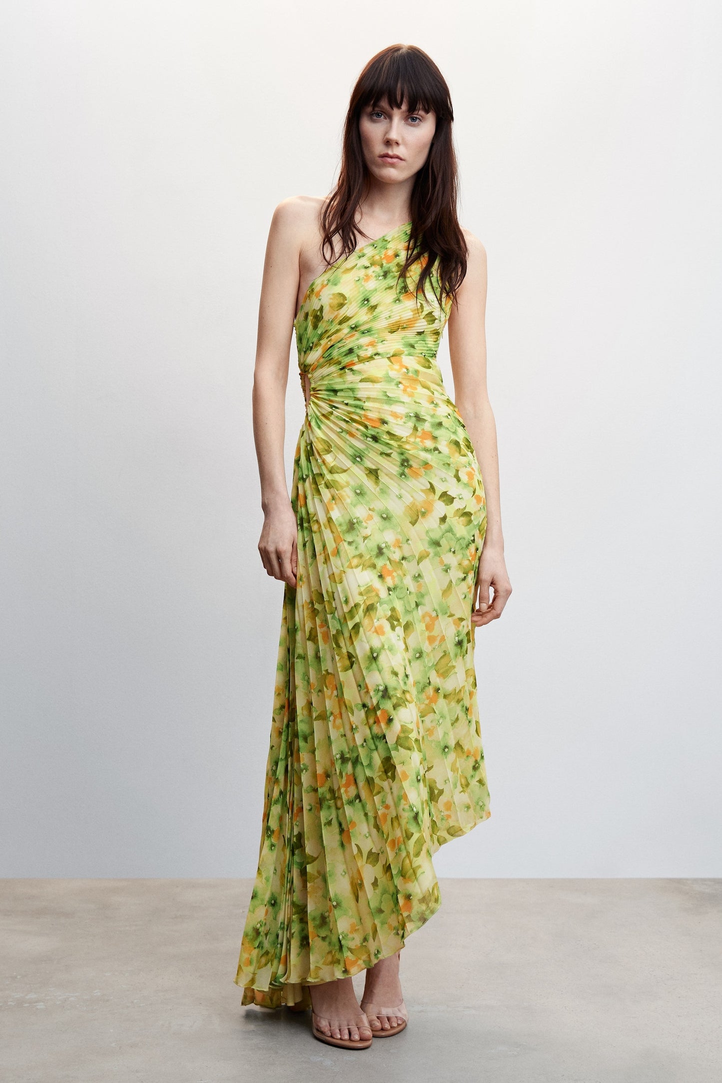 Vestido largo de un solo hombro con estampado floral Riva 