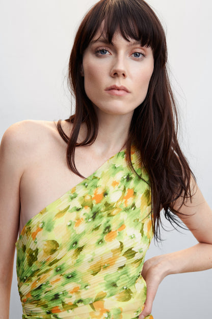 Vestido largo de un solo hombro con estampado floral Riva 