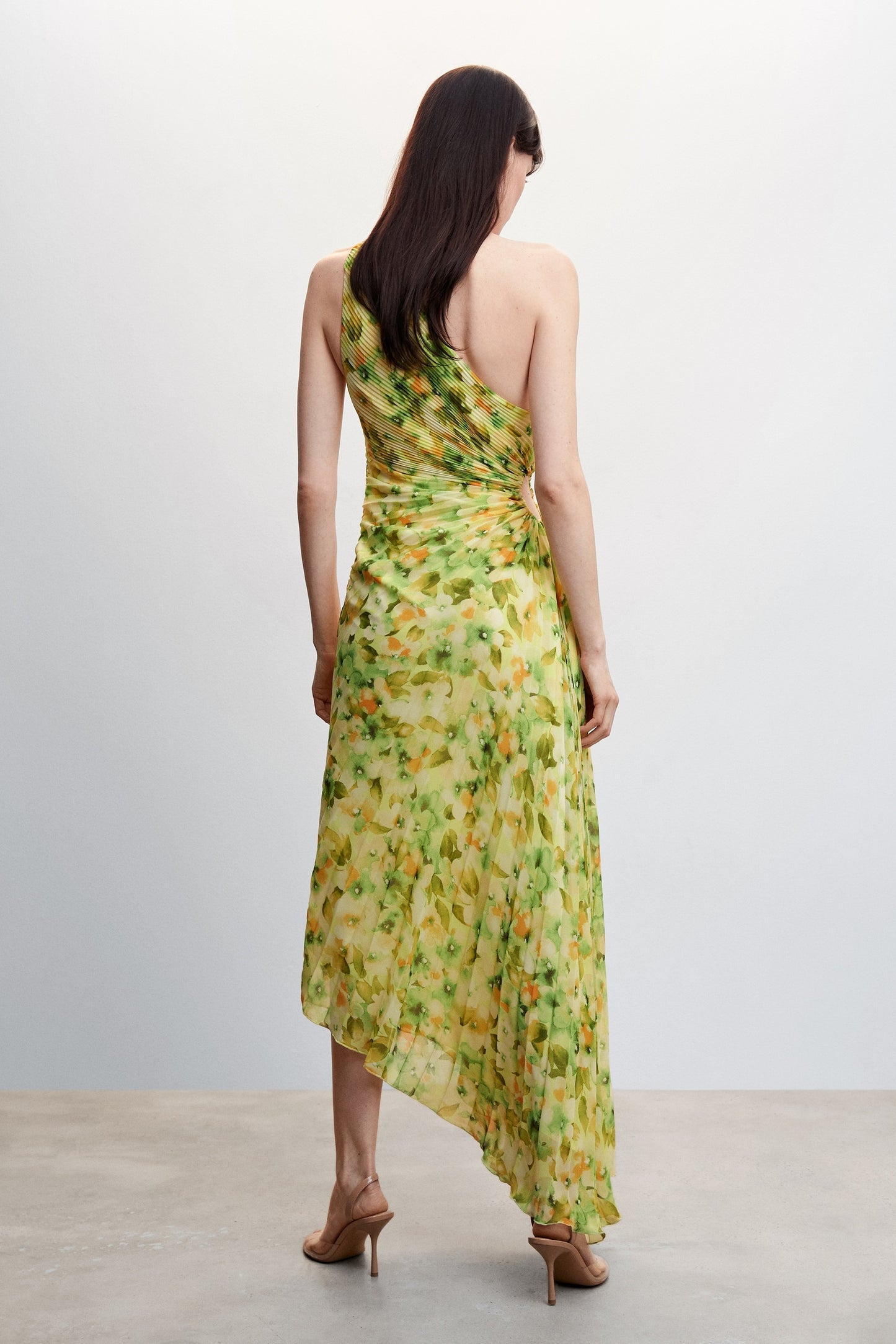 Vestido largo de un solo hombro con estampado floral Riva 