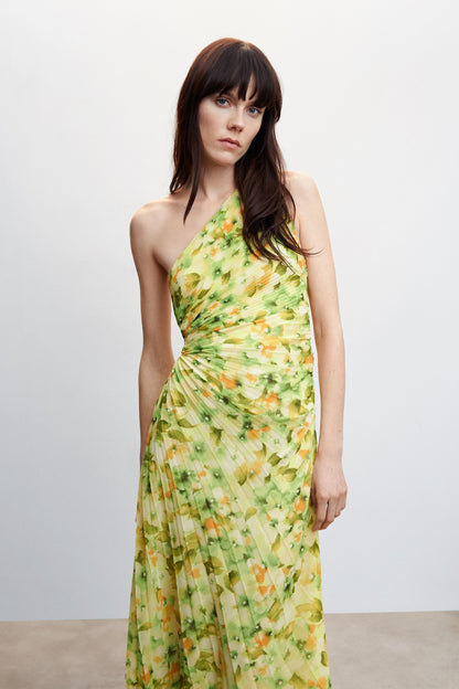 Vestido largo de un solo hombro con estampado floral Riva 