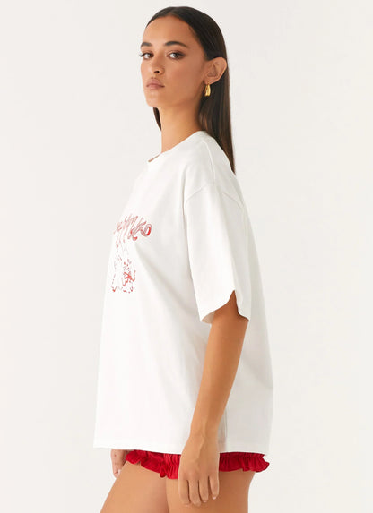 Born To Have Fun Oversized Graphic Tee - Pink Bunny