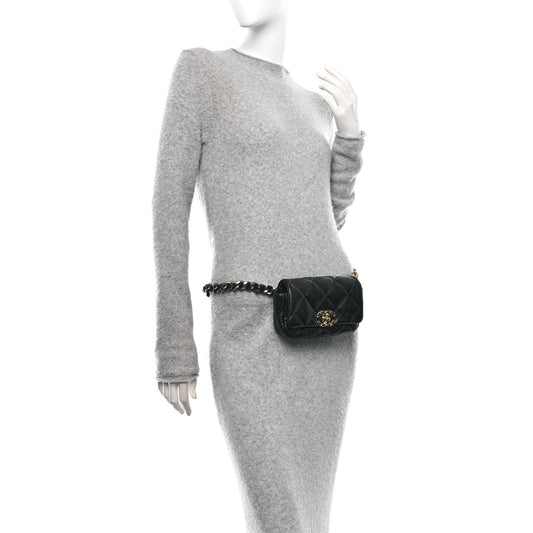 Goatskin Quilted Chanel 19 Waist Bag Black